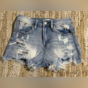 Distressed Denim Shorts with Frayed Hem